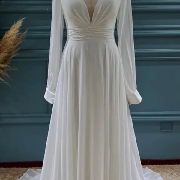 Flowy chiffon long sleeve gown