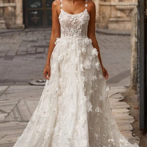3D lace and flower ballgown