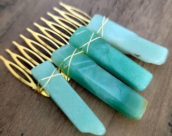 Aventurine Crystal Gold Hair Comb. Boho Bohemian Witchy Wedding Bridal Hair Comb. Gift For Her.