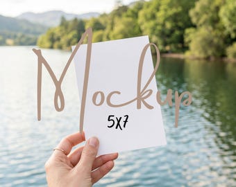 Blank Card in Hand Mockup 5x7 Card Mockup Summer Outdoors Camping Lake Mockup Hand Hold Canva Template PSD Smart Object Photoshop Photopea 8