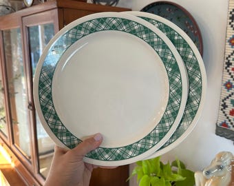 Juego de 2 platos llanos Corelle vintage con estampado de cuadros verdes, estilo cottagecore, 26 cm (10 1/4").