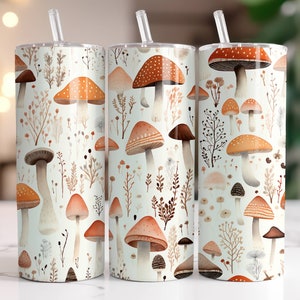Mushrooms Cottagecore Tumbler Wrap Sublimation, 20oz Skinny Tumbler Sublimation Design Instant Digital Download PNG, Fall Wildflower Tumbler