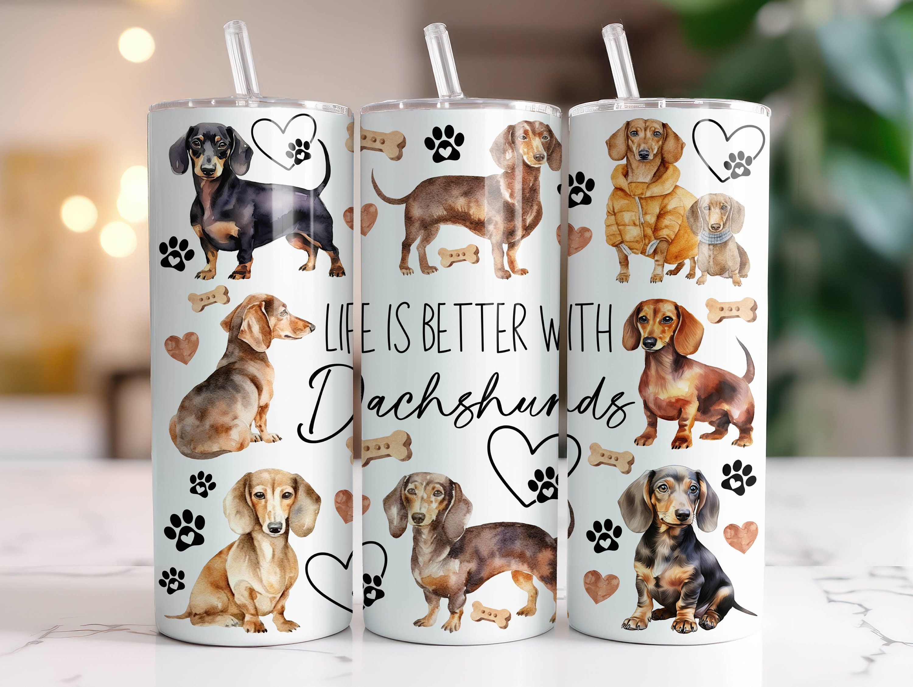 Dachshund Tumbler Wrap PNG, 20 oz Skinny Tumbler Sublimation Design Instant Digital Download Only, Dachshund Mom Dog Tumbler Wrap