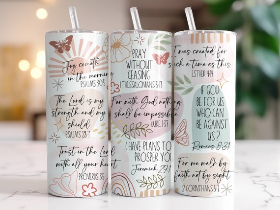 Christian Tumbler Wrap 20 oz Skinny Tumbler Sublimation Design Instant Digital Download Only, Faith Bible Scripture Verses Tumbler Wrap