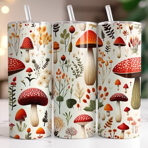 Mushroom Cottagecore Tumbler Wrap Sublimation, 20oz Skinny Tumbler Sublimation Design Instant Digital Download PNG, Fall Autumn Leaf Foliage