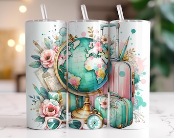 Reise Tumbler Wrap 20 Unzen Skinny Tumbler Sublimation Design, Sofortiger digitaler Download nur, Wanderlust Mädchen Reisende Abenteuer Tumble PNG