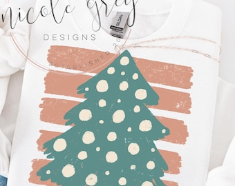 Christmas Tree PNG, Xmas Hand Drawn Striped Holiday Sublimation Digital Download