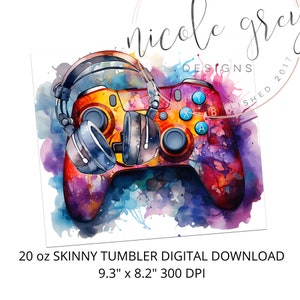 Gamer Tumbler Wrap PNG, 20 Oz Skinny Tumbler Sublimation Design Digital ...