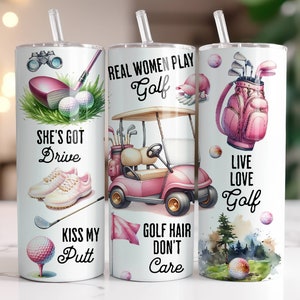 Zabawny damski kubek golfowy Wrap 20 oz Skinny Tumbler Sublimacja Projekt Cyfrowe pobieranie PNG Natychmiastowy Tylko cyfrowy, kubek golfowy dla dziewczyn