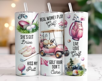 Funny Women Golf Tumbler Wrap 20 oz Skinny Tumbler Sublimation Design Digital Download PNG Instant Digital Only, Girl Golfing Tumbler