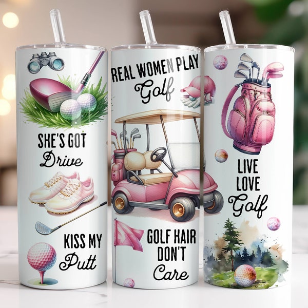 Funny Women Golf Tumbler Wrap 20 oz Skinny Tumbler Sublimation Design Digital Download PNG Instant Digital Only, Girl Golfing Tumbler