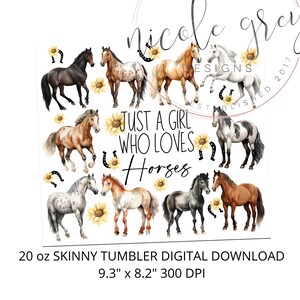 Hästar Tumbler Wrap 20 oz Skinny Tumbler Sublimeringsdesign Digital Nedladdning Omedelbar Digital Endast, Bara En Tjej Som Älskar Hästar PNG bild 2