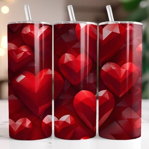 3D Hearts Tumbler Wrap PNG 20 oz Skinny Tumbler Sublimation Design Instant Digital Download Only, Valentines Day Love Tumbler Wrap