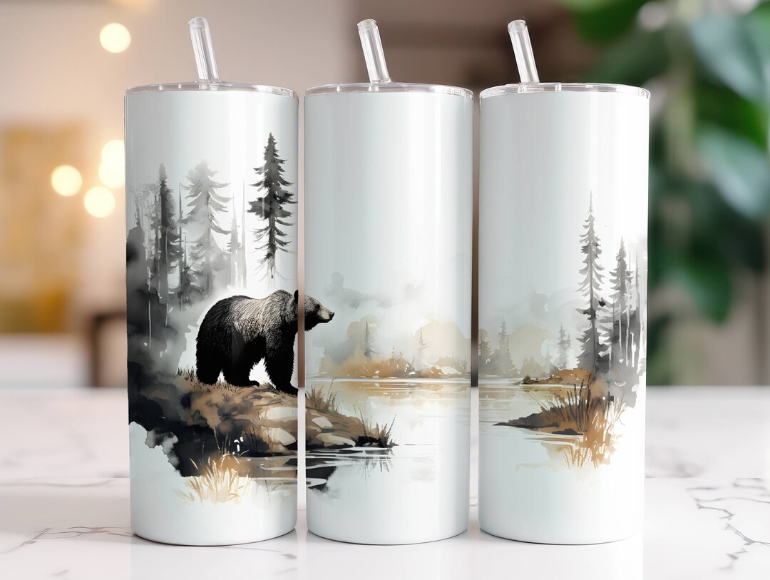 Black Bear Tumbler Wrap PNG 20oz Skinny Tumbler Sublimation Design ...