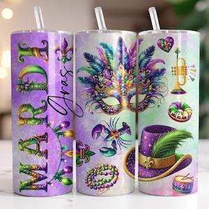Mardi Gras Tumbler Wrap PNG 20 oz Skinny Tumbler Sublimation Design Instant Digital Download Only, New Orleans Louisiana Party Tumbler