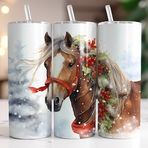 Christmas Horse Tumbler Wrap PNG, Sublimation Digital Download, 20 oz Skinny Tumbler Design, Instant Digital Download Only, Holiday Design
