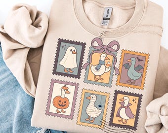 Ganso de Halloween PNG, Temporada espeluznante PNG, Diseño de sublimación de Halloween retro moderno, Halloween preppy PNG, Sellos de ganso PNG
