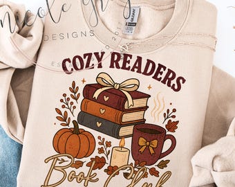 Cozy Readers Book Club PNG Fall Bookish Sublimation Digital Download