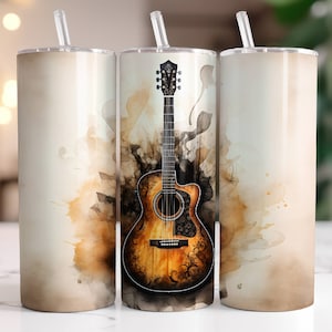 Acoustic Guitar Tumbler Wrap PNG 20 oz Skinny Tumbler Sublimation Design Digital Download Instant Digital Only, Music Tumbler Wrap