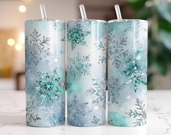 Glitter sneeuwvlok beker wrap 20 oz magere beker sublimatie wintervakantie ontwerp instant kerst digitale download