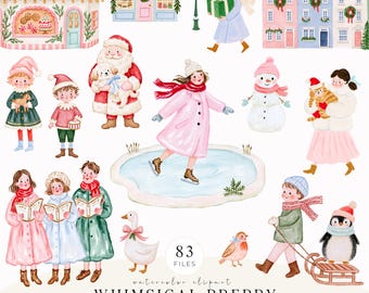 Whimsical Preppy Christmas Clipart, Pink Xmas PNG, Commercial Use, Digital Download