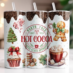 Hot Chocolate Tumbler Wrap PNG 20 oz Skinny Tumbler Sublimation Design Digital Download Instant Digital Only, Christmas Cocoa Tumbler Wrap