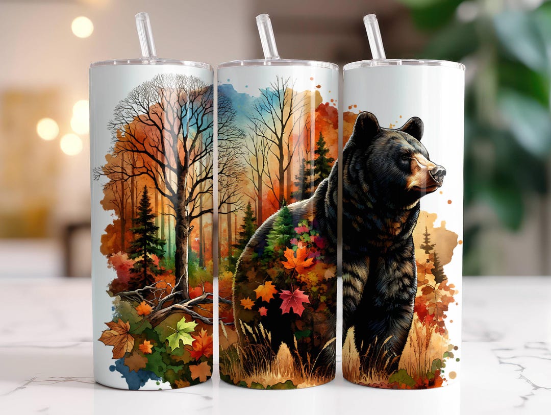 Black Bear Tumbler Wrap 20 Oz Skinny Tumbler Sublimation Design Instant ...