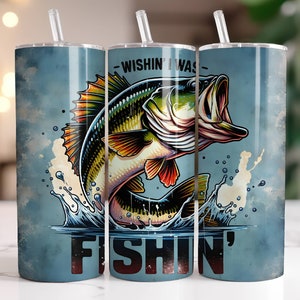 Fish Tumbler Wrap 20 oz Skinny Tumbler Bass Fishing Sublimation Design Digital Download Instant Digital Only, Fisherman Tumbler PNG