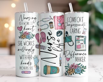 Nurse Tumbler Wrap 20 oz Skinny Tumbler Nursing Sublimation Design Digital Download Instant Digital Only, Nurse Life RN Tumbler PNG