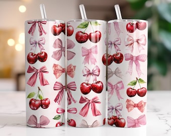 Coquette Tumbler Wrap PNG, Sublimation Digital Download, 20 oz Skinny Tumbler Design, Instant Digital Download Only, Soft Girl Aesthetic