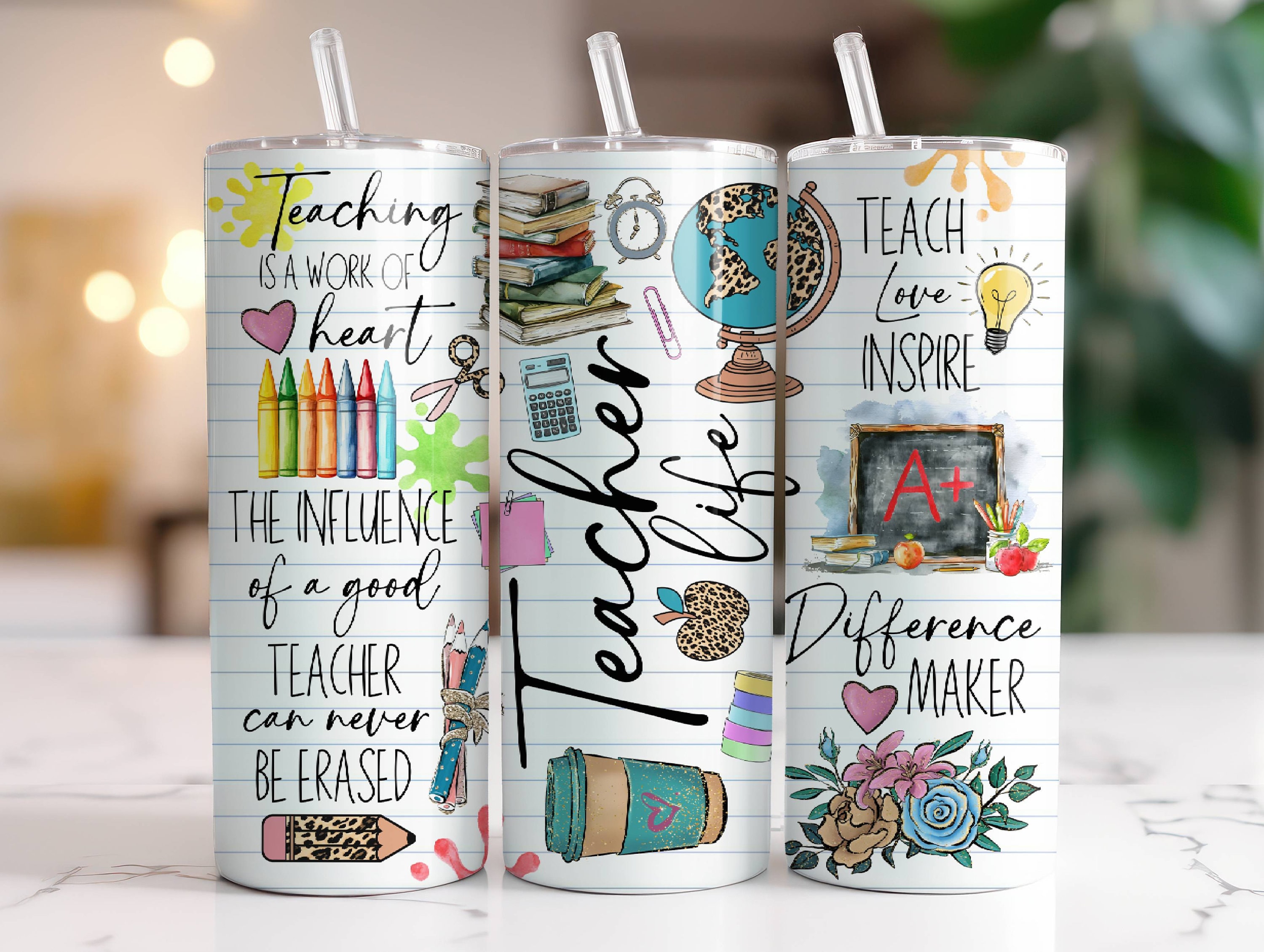 Teacher Tumbler Wrap PNG, 20 Oz Skinny Tumbler Sublimation Design