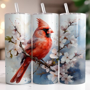 Red Cardinal Tumbler Wrap PNG 20 oz Skinny Tumbler Sublimation Design Digital Download Instant Digital Only, Christmas Bird Tumbler Wrap