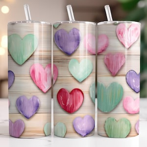 Valentines Day Tumbler Wrap PNG 20 oz Skinny Tumbler Sublimation Design Instant Digital Download Only, Rustic Country Hearts Tumbler Wrap