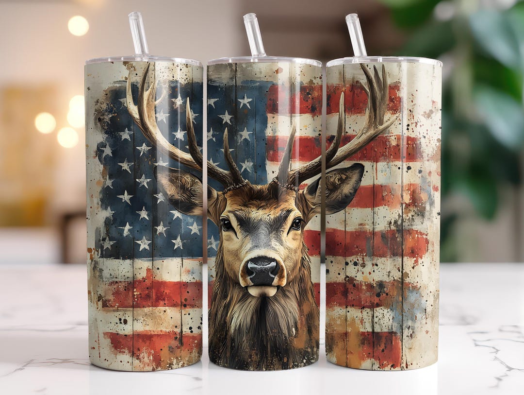 Deer American Flag Tumbler Wrap PNG 20 Oz Skinny Tumbler Sublimation ...