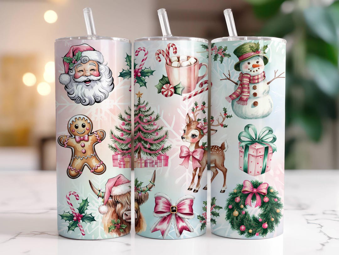 Pink Retro Christmas Tumbler Wrap 20 Oz Skinny Tumbler Sublimation ...