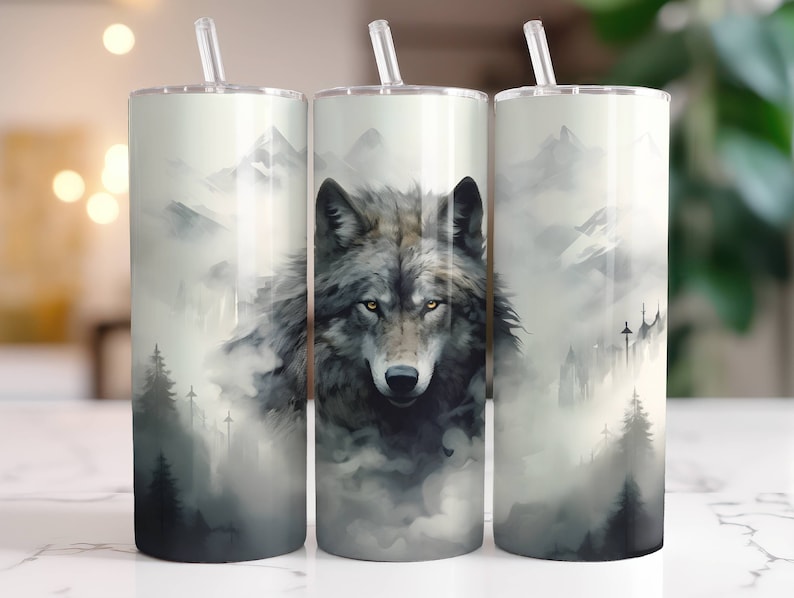 Wolf Tumbler Wrap 20 Oz Skinny Tumbler Sublimation Design Digital ...
