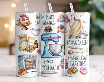 Baking Tumbler Wrap PNG, Sublimation Digital Download, 20 oz Skinny Tumbler Design, Instant Digital Download Only, Cute Baker Tumbler Wrap