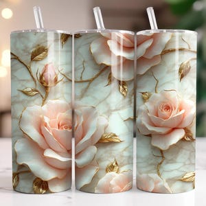 3D Pink Roses Floral Tumbler Wrap 20 oz Skinny Tumbler Sublimation Design, Seamless Flowers Tumbler Wrap, Instant Digital Download PNG