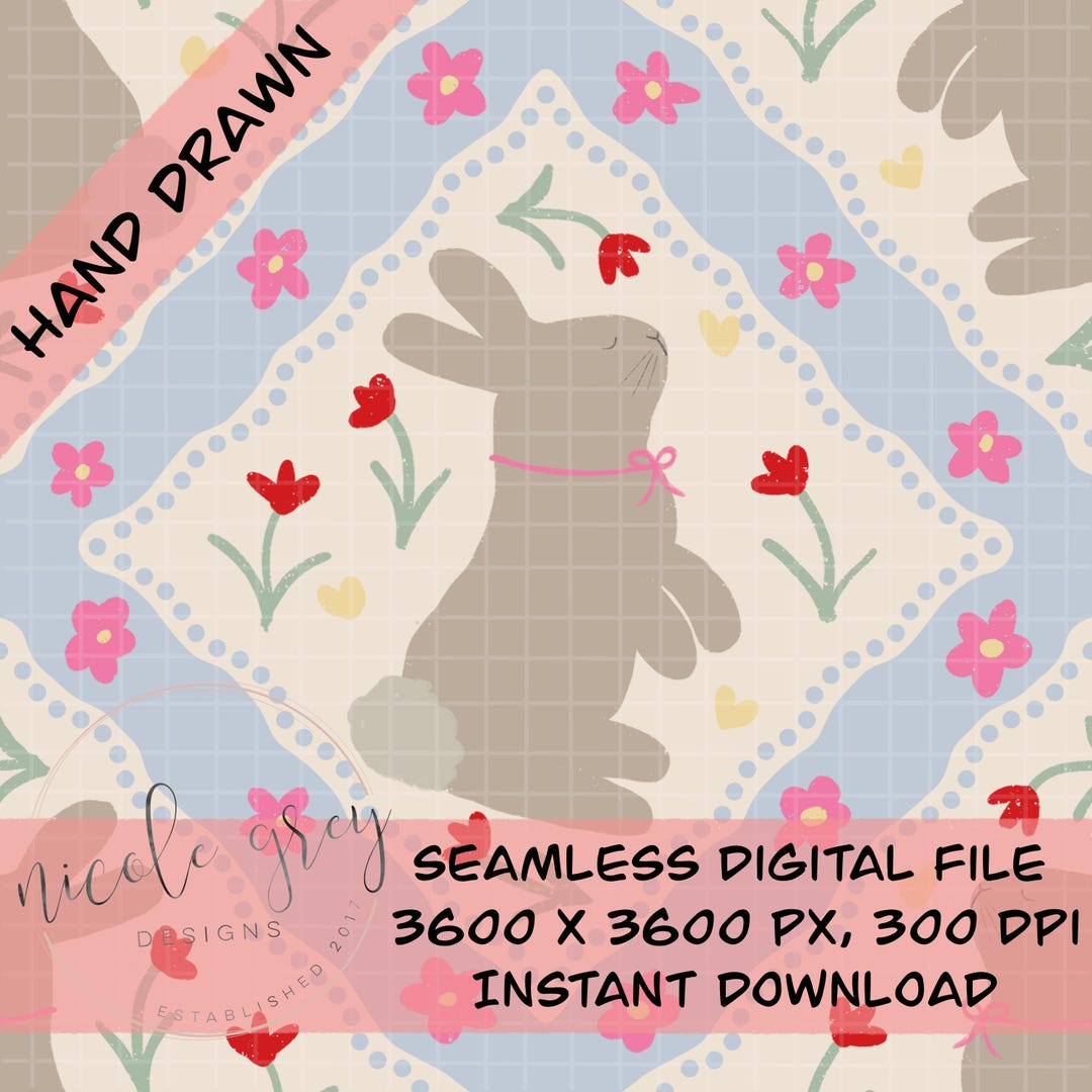 Easter Bunny Seamless Pattern PNG Spring Floral Repeat Digital Design ...