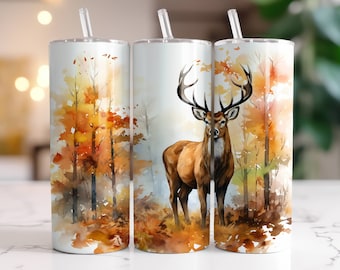 Deer Tumbler Wrap PNG, 20 oz Skinny Tumbler Sublimation Design Digital Download Instant Digital Only, Buck Hunting Fall Tumbler Wrap