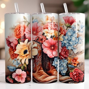 Cowgirl Boots Tumbler Wrap PNG, Sublimation Digital Download, 20oz Skinny Tumbler Design, Instant Digital Download Only, Country Western