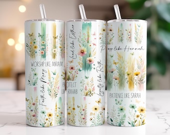 Women Of The Bible 20 oz Skinny Tumbler Sublimation Religious Design Instant Digital Download, Christian Faith Woman of God Tumbler Wrap PNG
