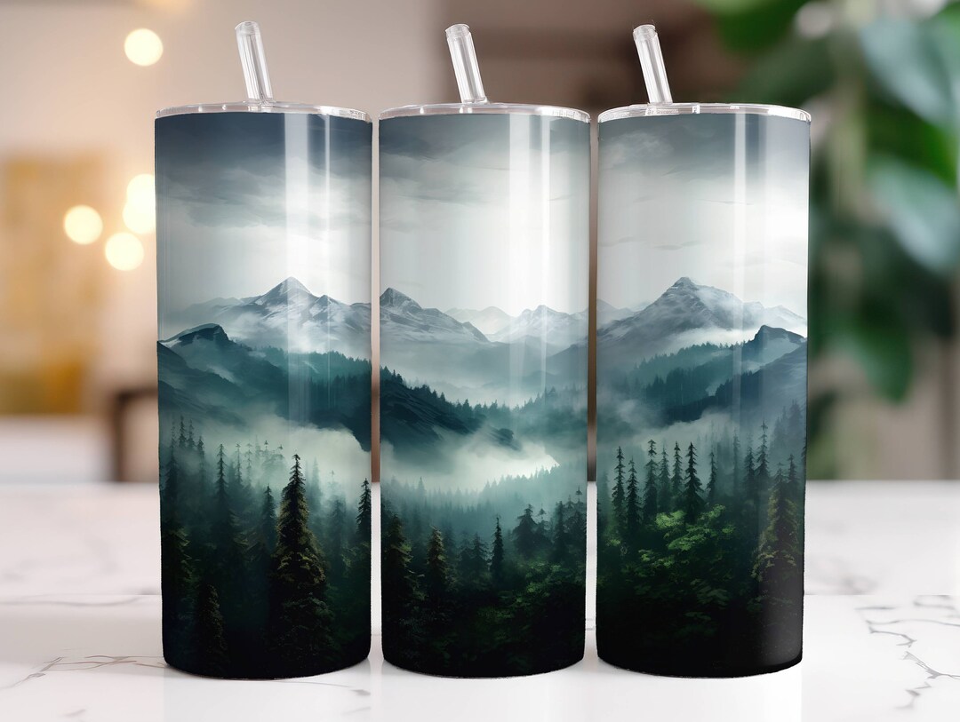 Mountain Pine Trees Tumbler Wrap PNG 20 Oz Skinny Tumbler Sublimation ...
