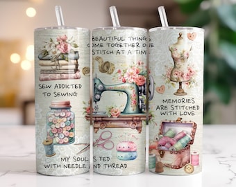 Sewing Tumbler Wrap PNG, Sublimation Digital Download, 20 oz Skinny Tumbler Design, Instant Digital Download Only, Funny Sewing Life Tumbler