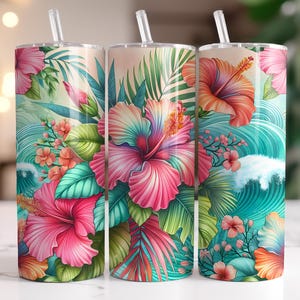 Hibiscus Tumbler Wrap 20 oz Skinny Tumbler Sublimation Design Instant Digital Download Hawaiian Floral Tropical Seamless Tumbler Wrap PNG