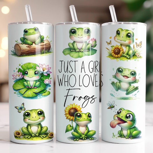 Funny Frog Tumbler Wrap PNG 20 oz Skinny Tumbler Sublimation Design Instant Digital Download Only, Just A Girl Who Loves Frogs Tumbler Wrap