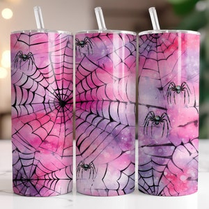 Spider Web Tumbler Wrap 20oz Skinny Tumbler Sublimatie Design Digitale Download PNG Instant Digital Only, Roze Paarse Halloween Tumbler Wrap