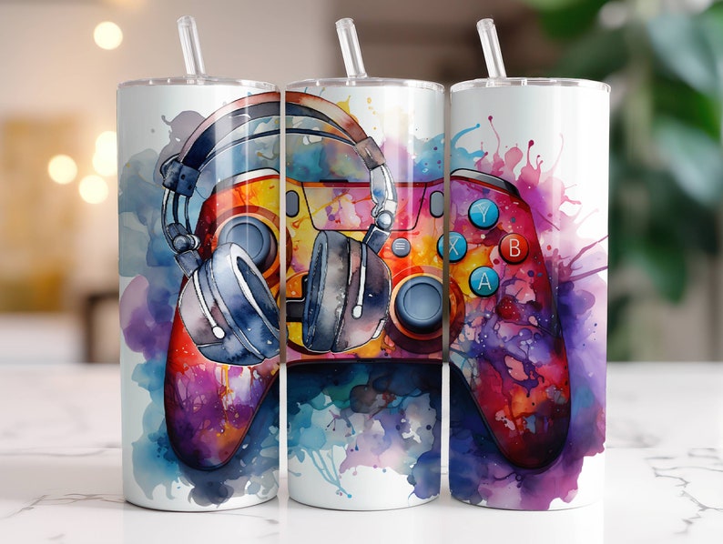 Gamer Tumbler Wrap PNG, 20 Oz Skinny Tumbler Sublimation Design Digital ...