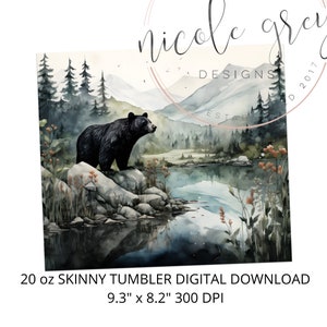 Black Bear Tumbler Wrap PNG 20 Oz Skinny Tumbler Sublimation Design ...