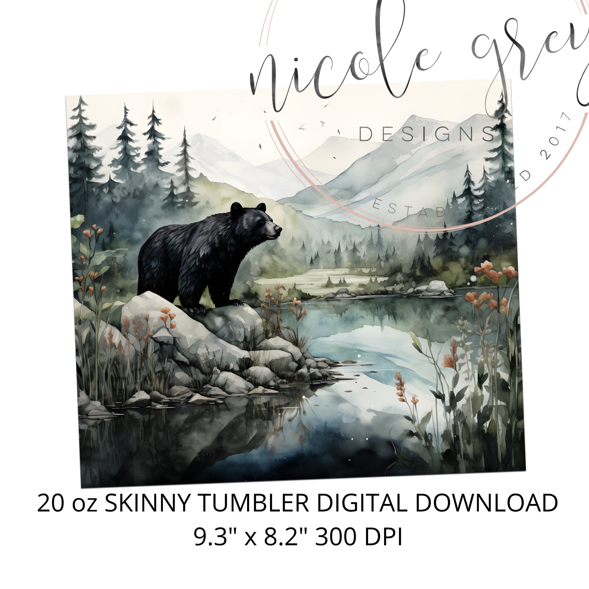Black Bear Tumbler Wrap PNG 20 Oz Skinny Tumbler Sublimation Design ...